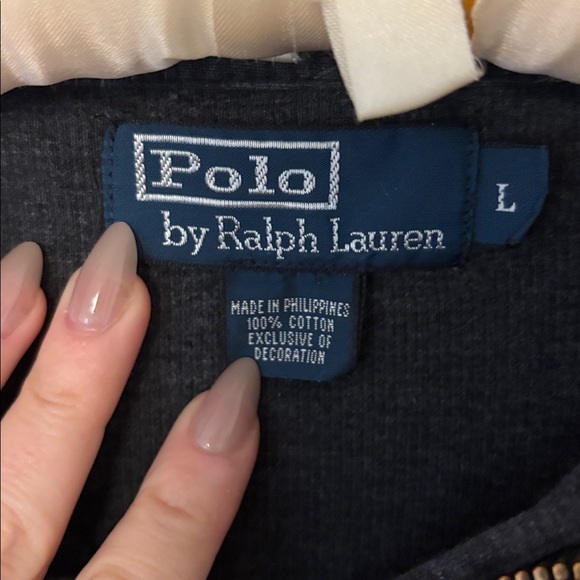 RALPH LAUREN MENS POLO DARK GRAY CHARCOAL QUARTER ZIP SWEATER SZ LARGE PULLOVER - Picture 6 of 7
